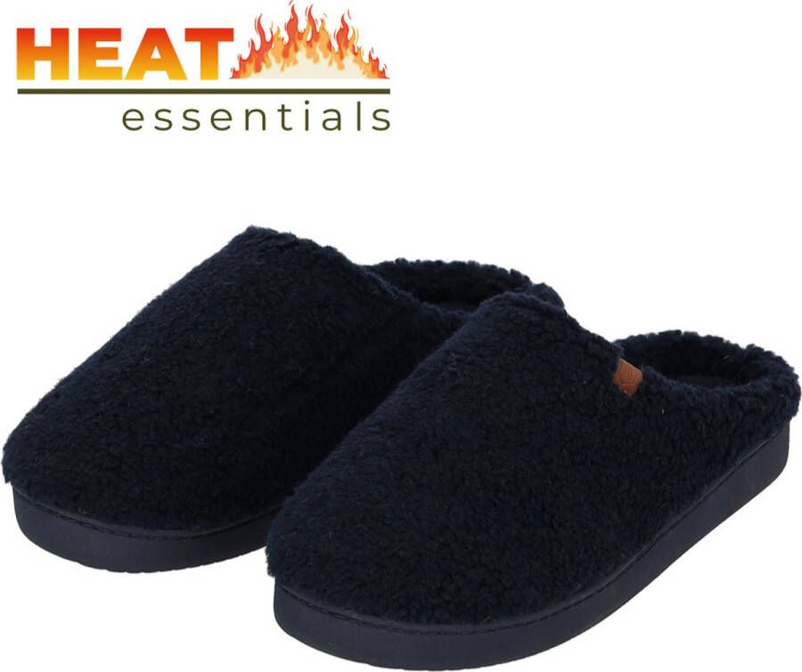 Heat Essentials Pantoffels Heren 41 42 Navy Blauw Sloffen Teddy Wol Sloffen Heren 42 Wollen Sloffen