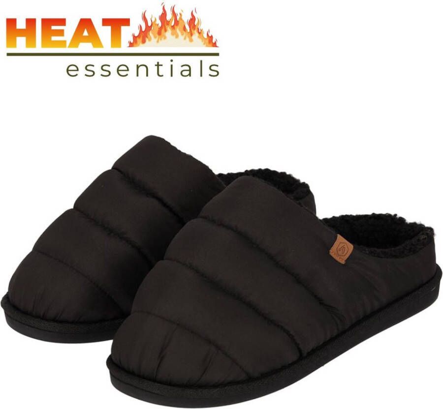 Heat Essentials Pantoffels Heren 43 44 Zwart Gewatteerd Sloffen Heren 44 Gewatteerde Pantoffels Heren