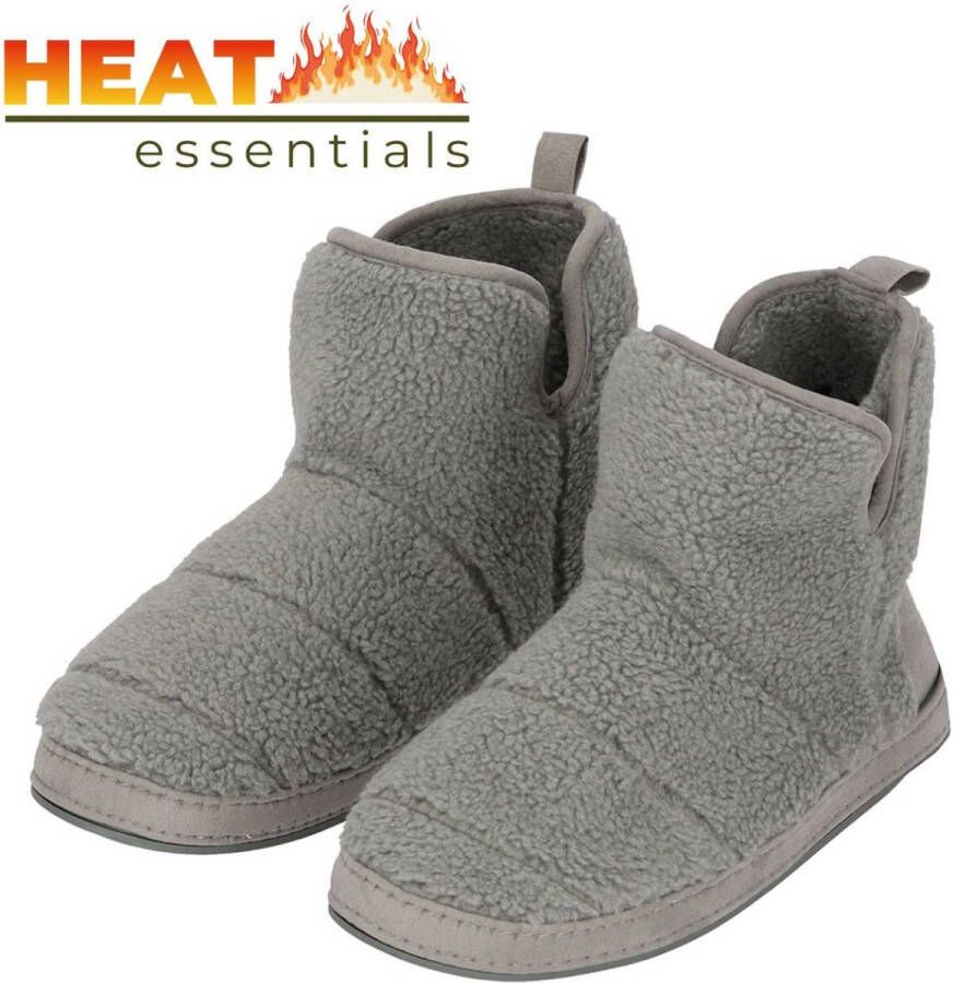 Heat Essentials Sloffen Heren 41 42 Grijs Teddy Wol Hoog Model Pantoffels Heren 42 Wollen Sloffen