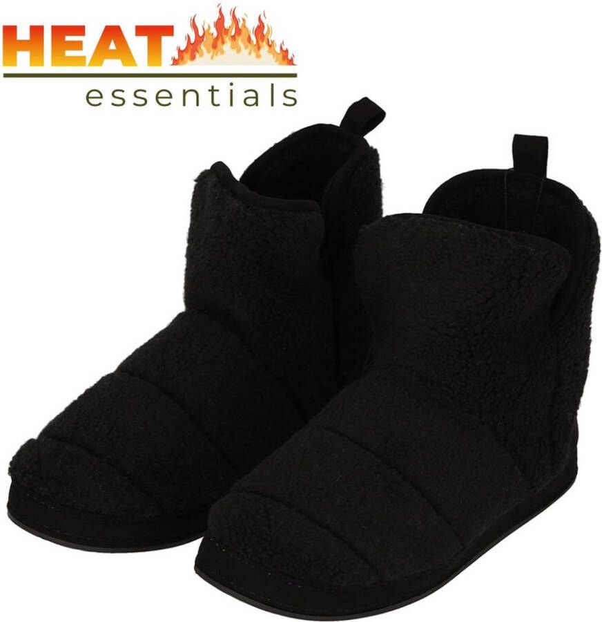 Heat Essentials Sloffen Heren 41 42 Zwart Teddy Wol Hoog Model Pantoffels Heren 42 Wollen Sloffen