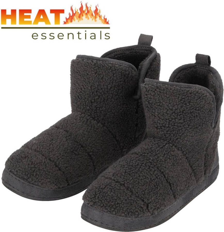 Heat Essentials Sloffen Heren 43 44 Antraciet Teddy Wol Hoog Model Pantoffels Heren 44 Wollen Sloffen