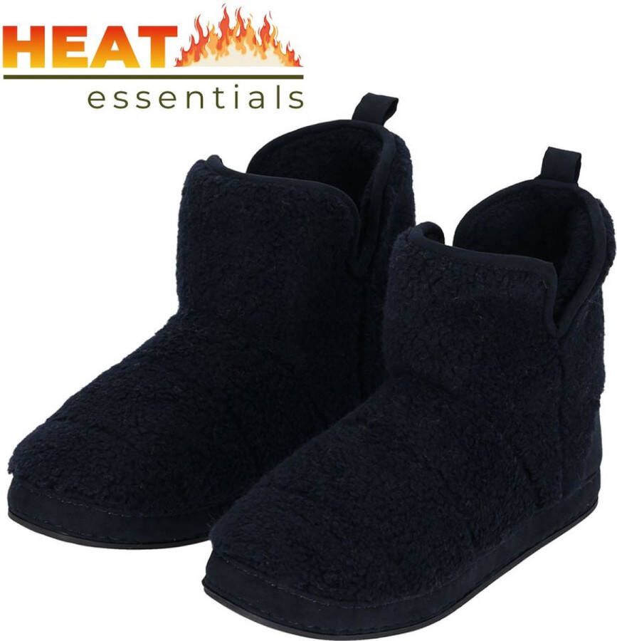 Heat Essentials Sloffen Heren 43 44 Navy Blauw Teddy Wol Hoog Model Pantoffels Heren 44 Wollen Sloffen