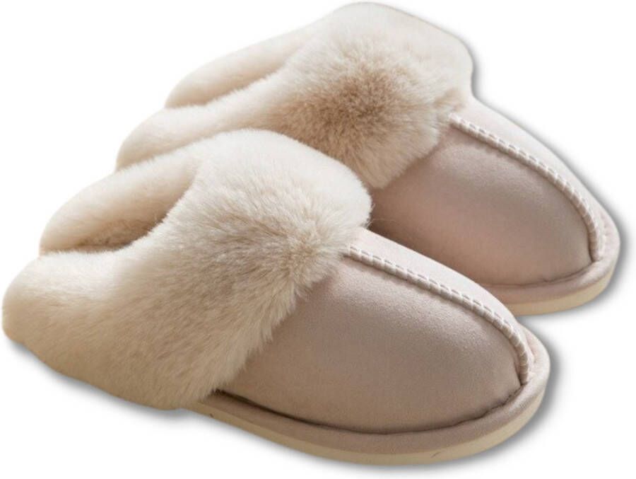 Heavency® Pantoffels en Fluffy Open Sloffen met Pluche Voering Antislip Zool – Heavency ® Beige