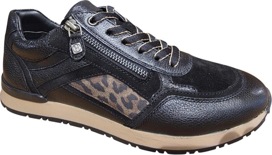 Helioform art. 276.002 0404 zwarte leren dames sneaker met veter en rits