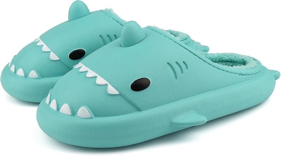 Heren Haaien Slippers Munt Groen 35 36 EU Pluche Warm Huis Schoenen Voor Binnen en Buiten