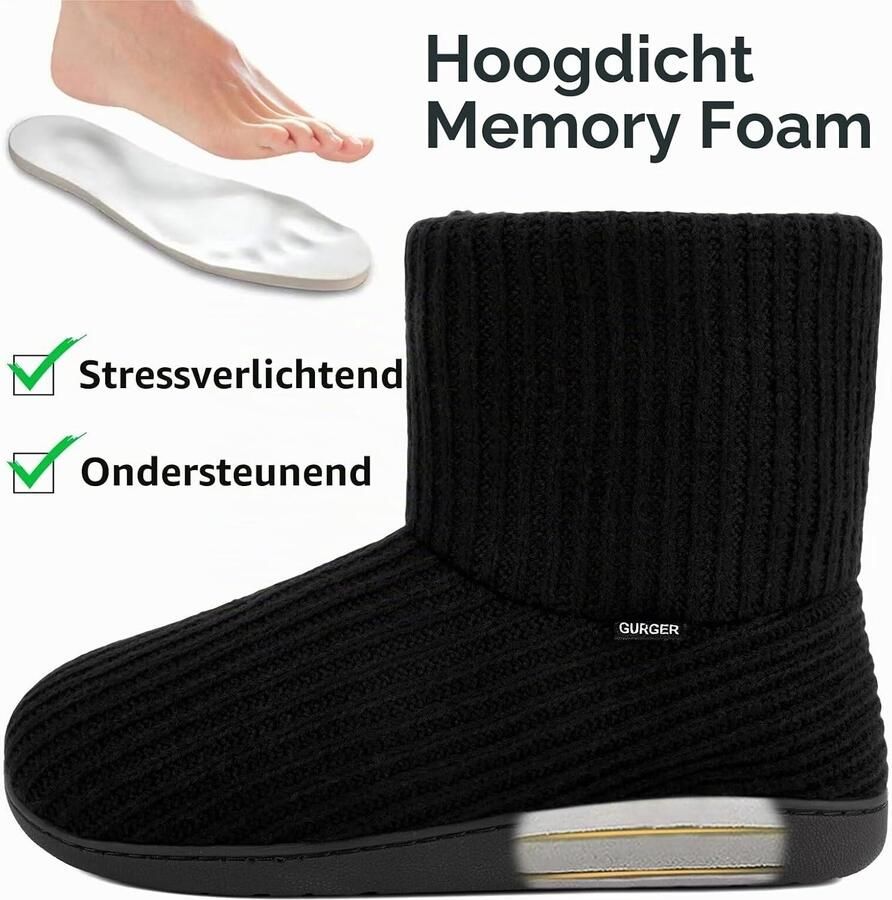Heren Pantoffels Zwart 46 47 EU Gebreide Pluche Gevoerde Pantoffels met Antislip Zool Voor Comfort en Warmte