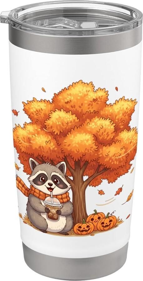 Herfst-koffiebeker met pompoen en ahornbladeren