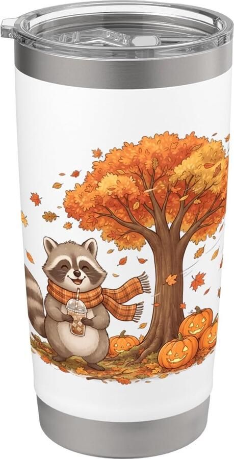 Herfst-koffiebeker met pompoen en ahornbladeren