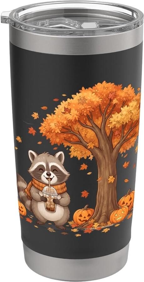Herfst-koffiebeker met pompoen en ahornbladeren