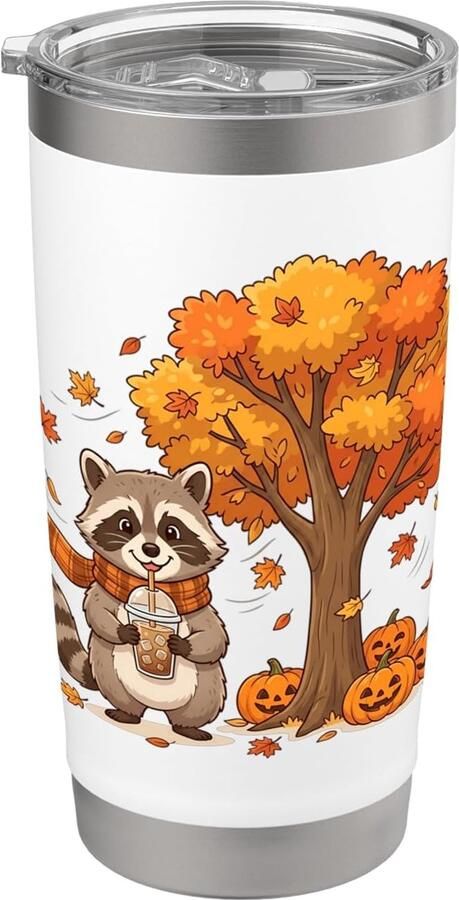 Herfst-koffiebeker met pompoen en ahornbladeren