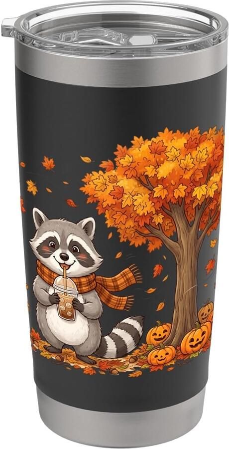 Herfst-koffiebeker met pompoen en ahornbladeren