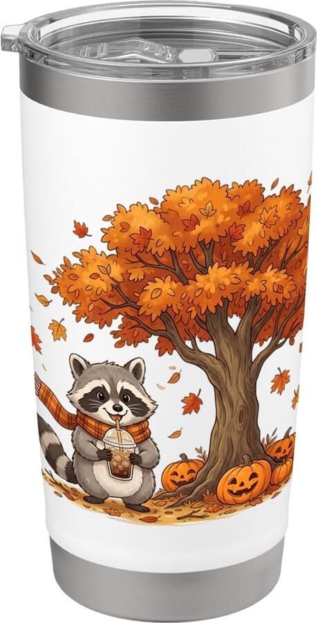 Herfst-koffiebeker met pompoen en ahornbladeren