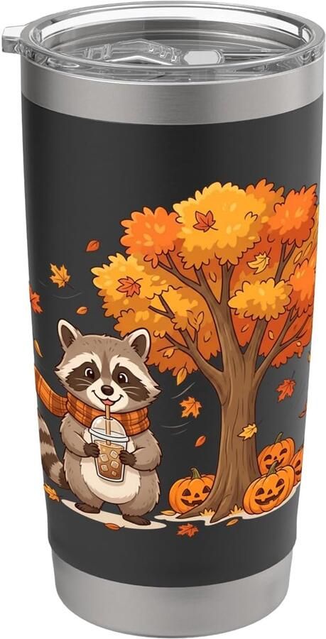 Herfst-koffiebeker met pompoen en ahornbladeren