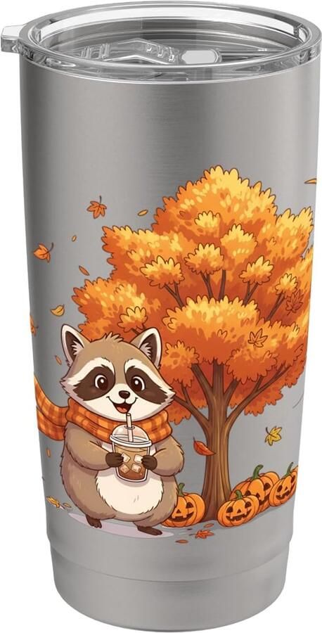 Herfst-koffiebeker met pompoen en ahornbladeren