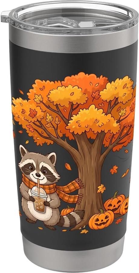 Herfst-koffiebeker met pompoen en ahornbladeren