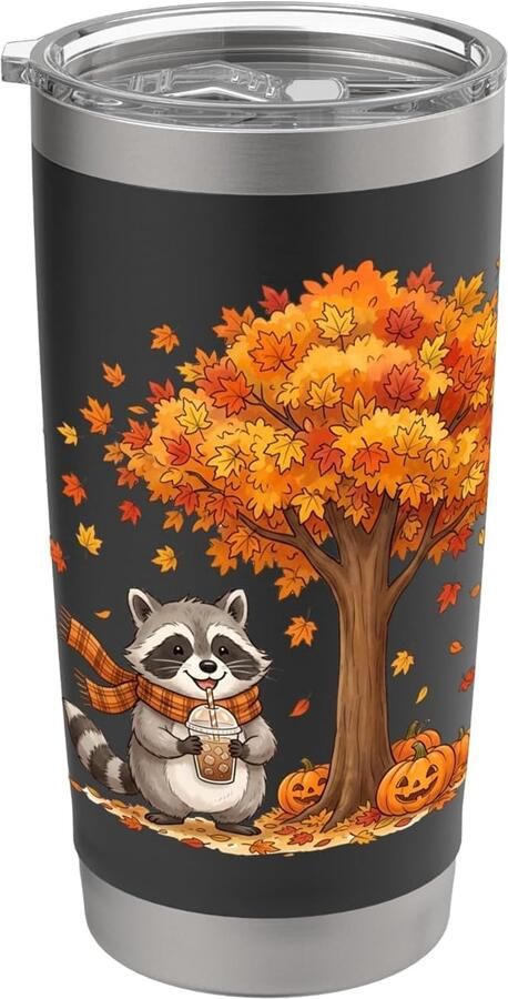 Herfst-koffiebeker met pompoen en ahornbladeren