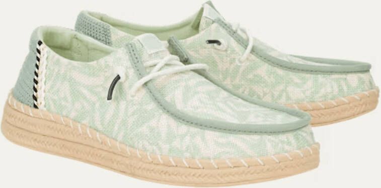HEYDUDE Wendy Espadrille Retro Palm Dames Instappers Celadon Green White