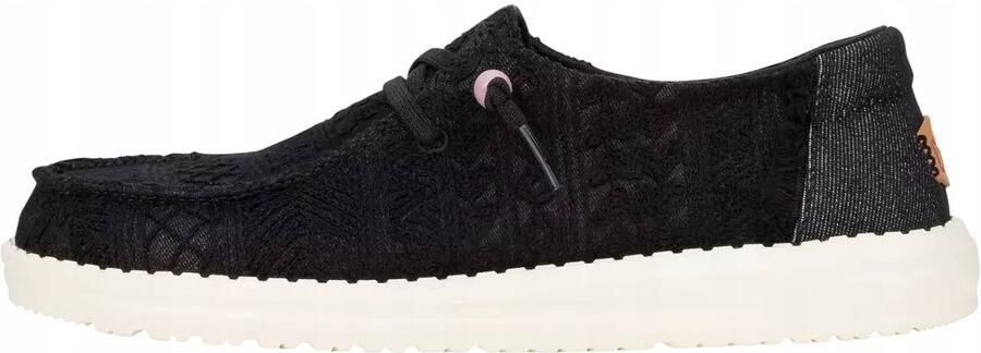 Hey Dude Wendy Crochet Lace Mocassins Zwarte Kleur Boho Stijl Elastsiche Veters