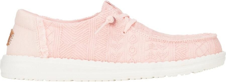 Hey Dude Wendy Crochet Lace Mokassins Pale Pink Systeem Easy-on Elastsiche Veters