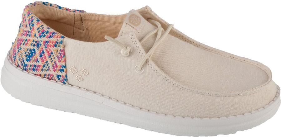 Hey Dude Wendy Funk Surf Baja Damesmokasins Ivory Multi Elastsiche Snelveters Uitneembare Foam Inlegzool