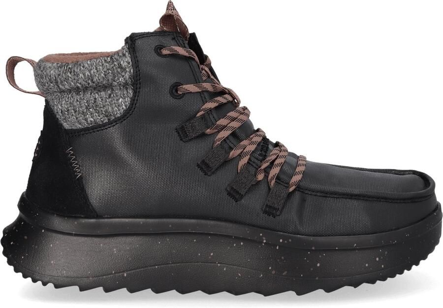 Hey Dude Wendy Peak Dameslaarzen Zwart Coated Canvas Elastsiche Veters