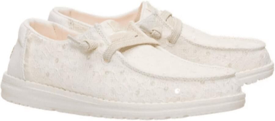 HEYDUDE Wendy Sequin Lace Dames Instappers Ivory