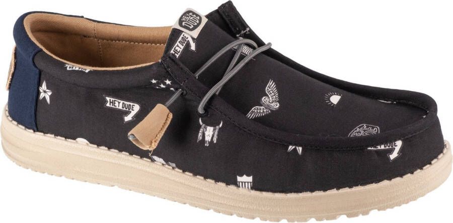 Hey Dude Wally Stars N Skulls Print 41284-001 Mannen Zwart Sneakers