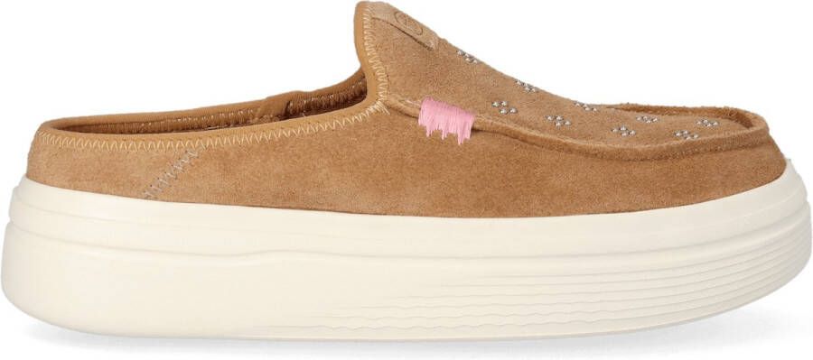 HEYDUDE Austin Lift Suede Stud Dames Instappers Cognac