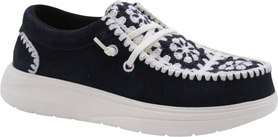 HEYDUDE Wendy Comf Suede Crochet Dames Instappers Black Multi