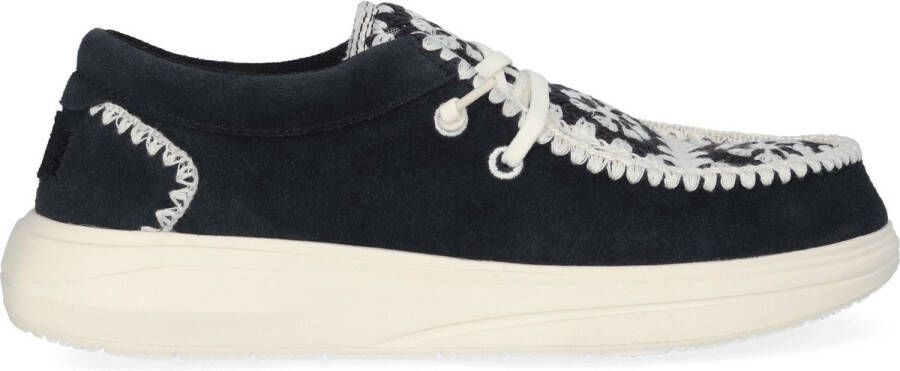HEYDUDE Wendy Comf Suede Crochet Dames Instappers Black Multi