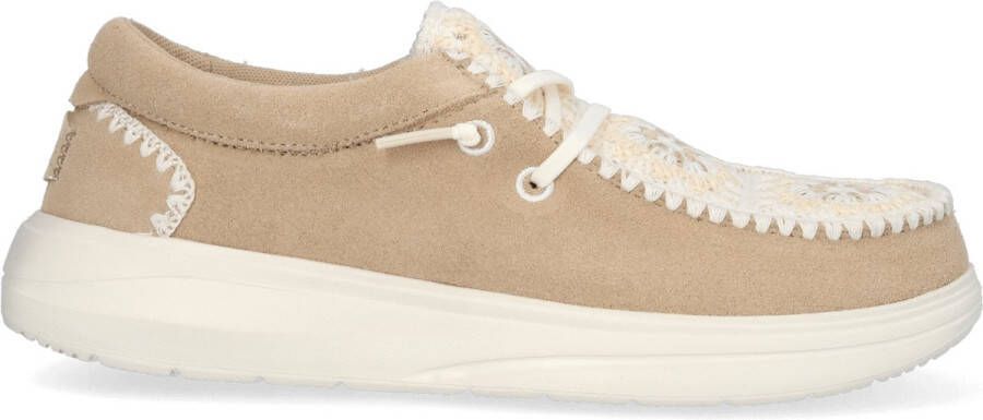 HEYDUDE Wendy Comf Suede Crochet Dames Instappers Irish Cream Multi