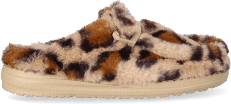 HEYDUDE Wendy Slipper Leo Fur Dames Pantoffels Tan Multi