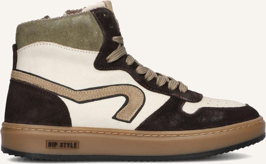 Hip leren sneakers donkerbruin wit