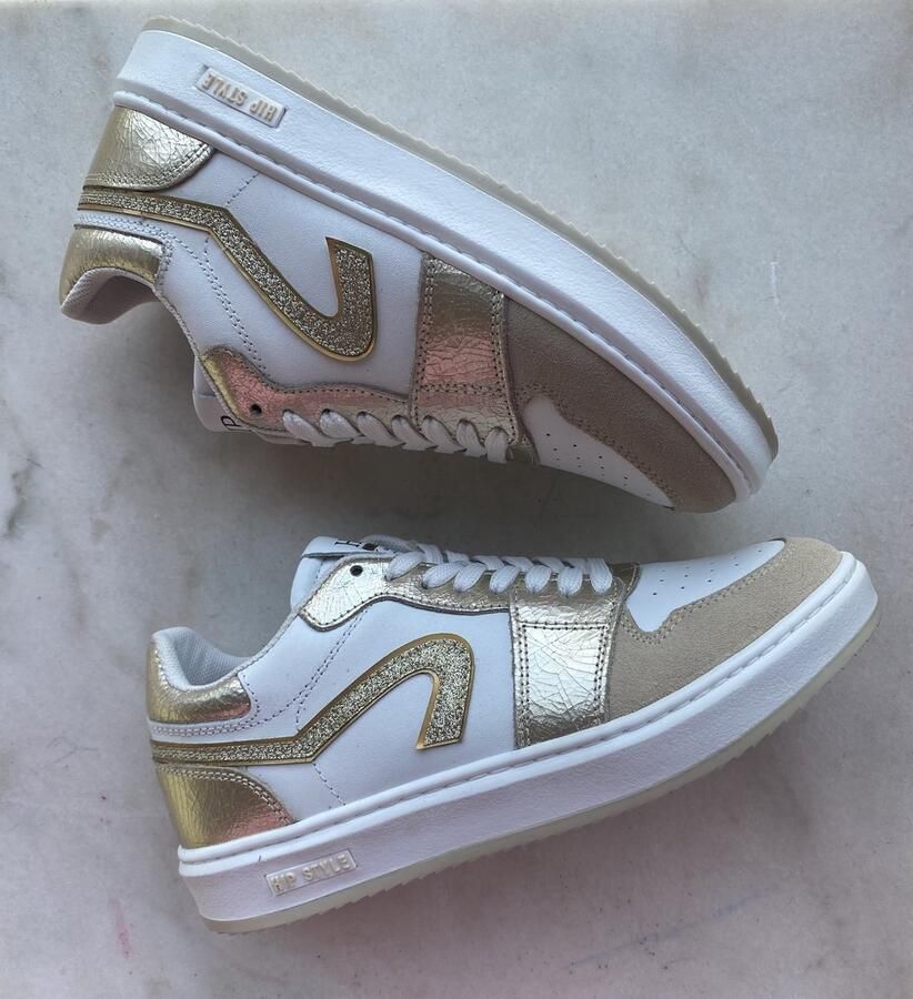 Hip sneaker wit goud