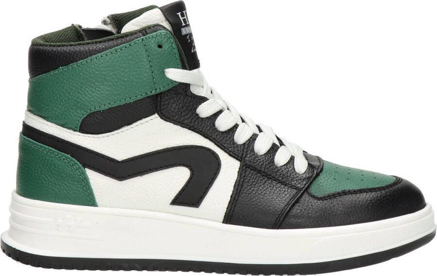 Hip leren sneakers zwart groen wit Jongens Leer Meerkleurig 37