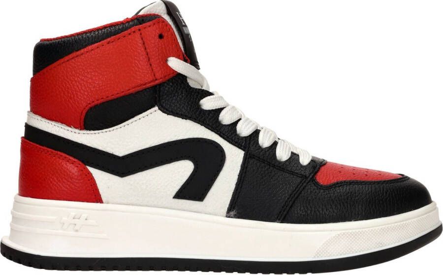 Hip leren sneakers rood wit zwart Jongens Leer Meerkleurig 32