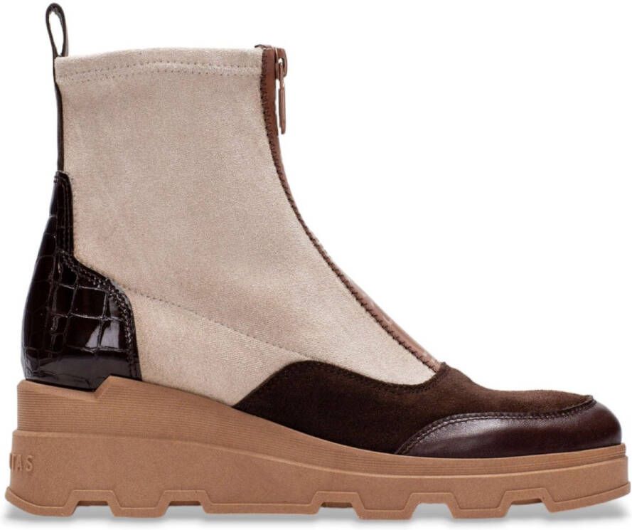 Hispanitas Beige leren enkellaarsjes met sleehak