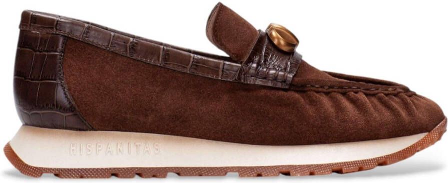 Hispanitas Bruine velours leren mocassins