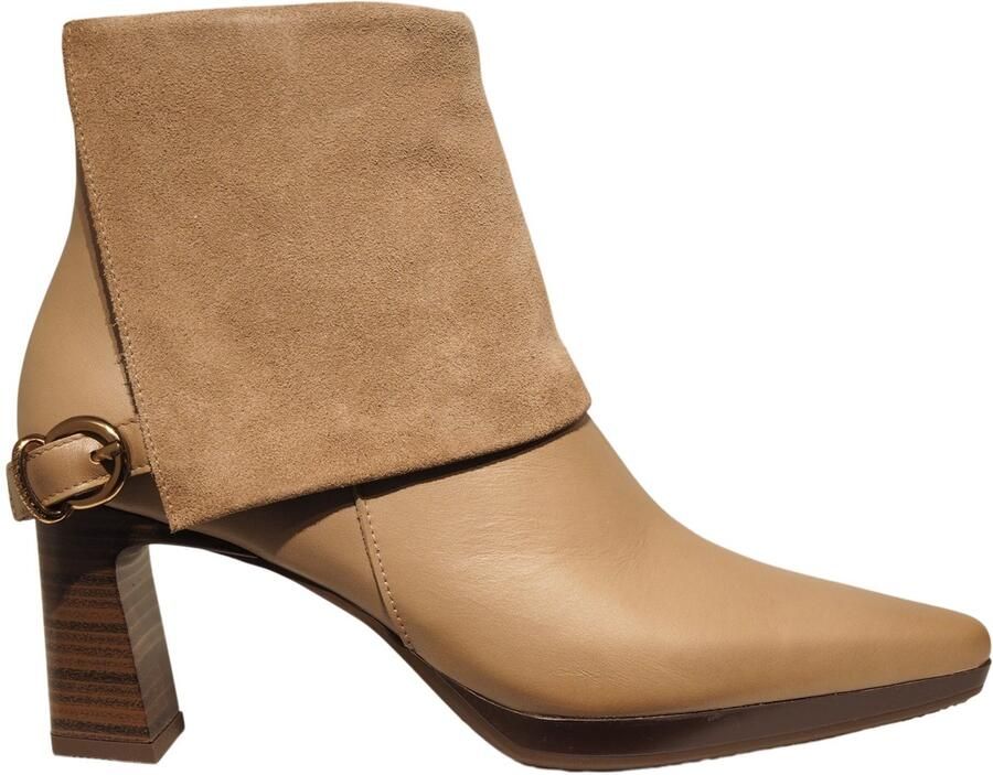 Hispanitas beige leren enkellaarzen met suède flap HI265229