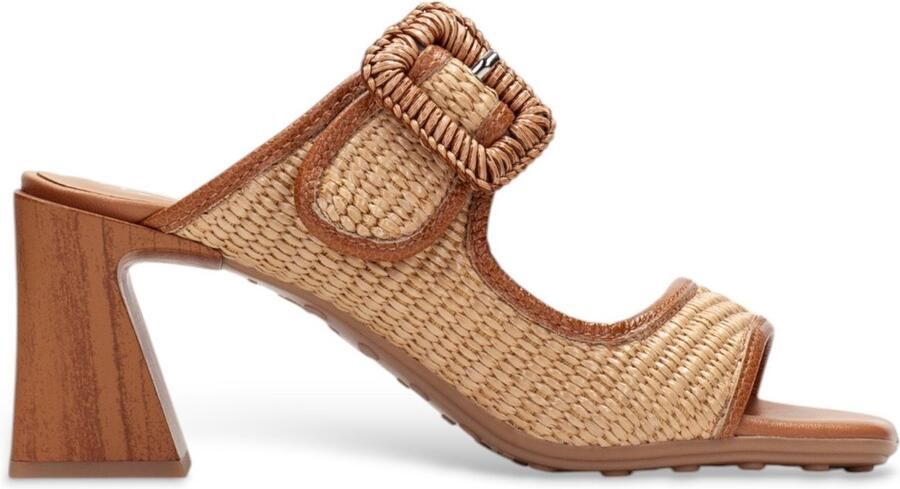 Hispanitas Beige Leren Sandaal met Vierkante Neus