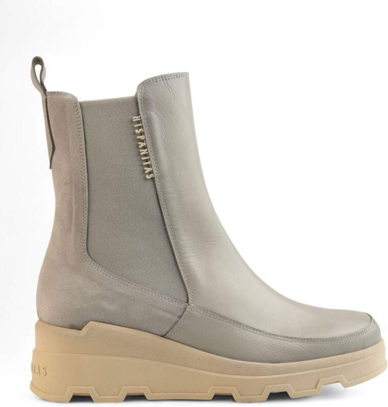 Hispanitas Ijzergrijze leren sleehak enkellaarsjes