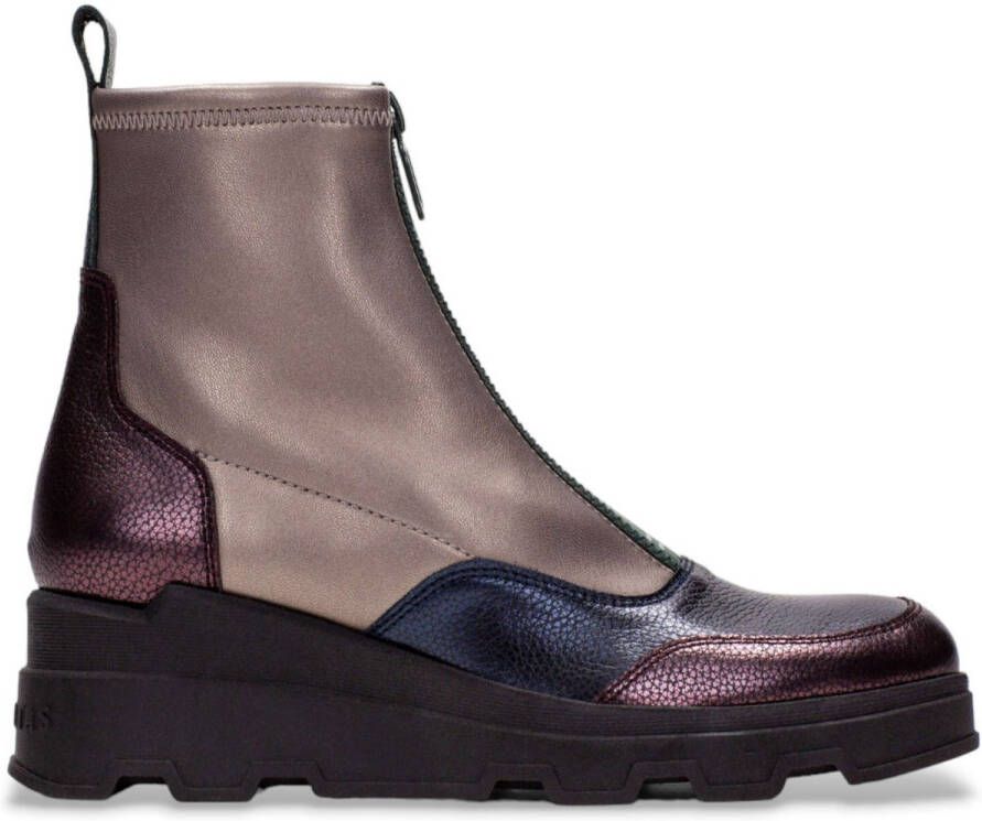 Hispanitas Leren enkellaarsjes met bronzen sleehak