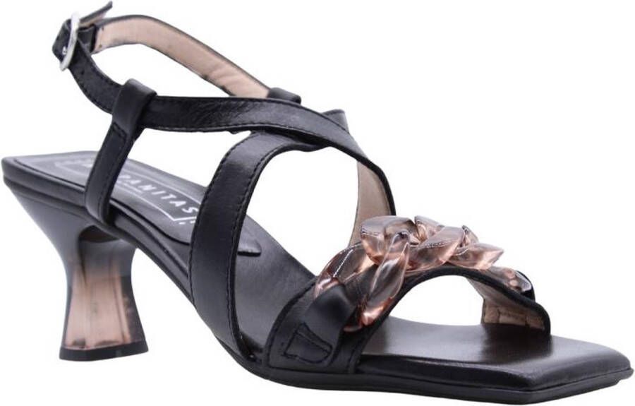 Hispanitas Beige en Zwart T-Strap Hoge Hak Sandalen Beige Dames