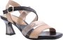 Hispanitas Beige en Zwart T-Strap Hoge Hak Sandalen Beige Dames - Thumbnail 1