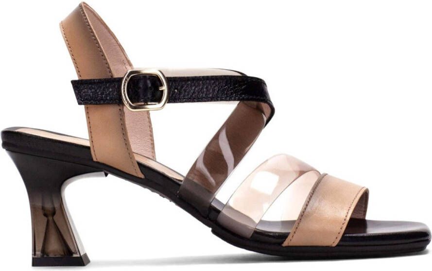 Hispanitas Beige en Zwart T-Strap Hoge Hak Sandalen Beige Dames - Foto 3