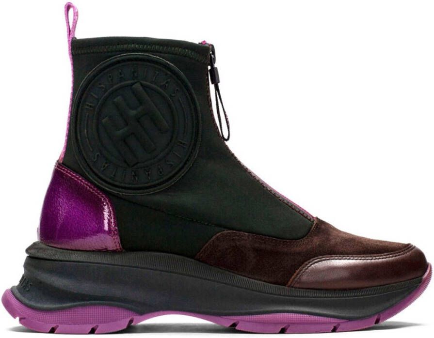 Hispanitas Sport Alaska Bosgroen lila leren sportschoenen -Hoogte sleehak