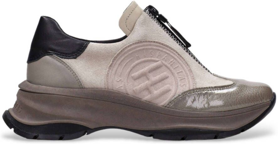 Hispanitas Taupe leren sportschoenen met rits