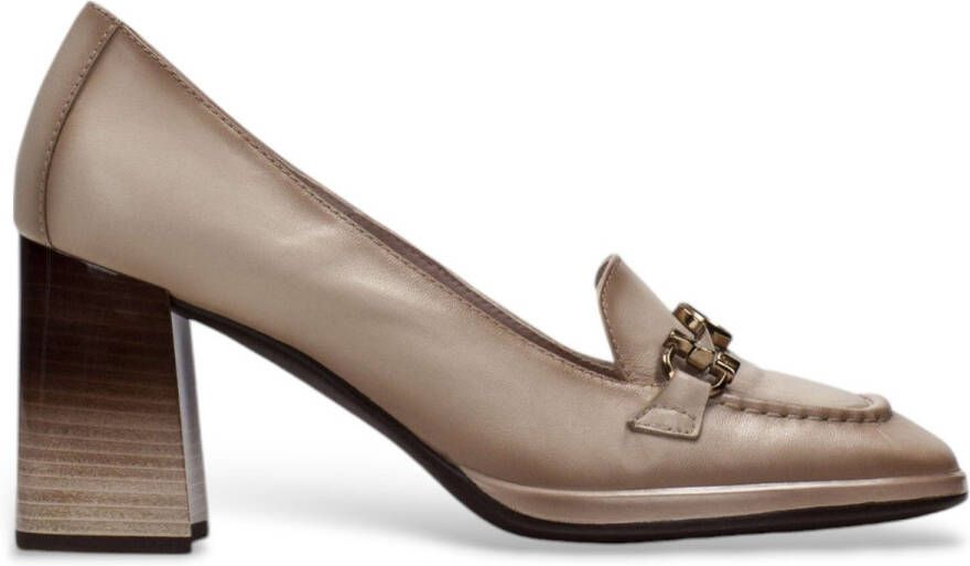 Hispanitas Vierkante teen beige leren schoenen