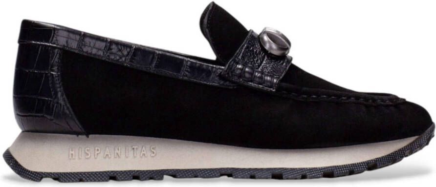 Hispanitas Zwart velours leren mocassins