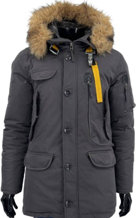 Hitman Kymaxx Winterjas Heren Parka Heren Lang Model Met Capushon Water & Winddicht Met Ritszakken en Binnenzak Grijs